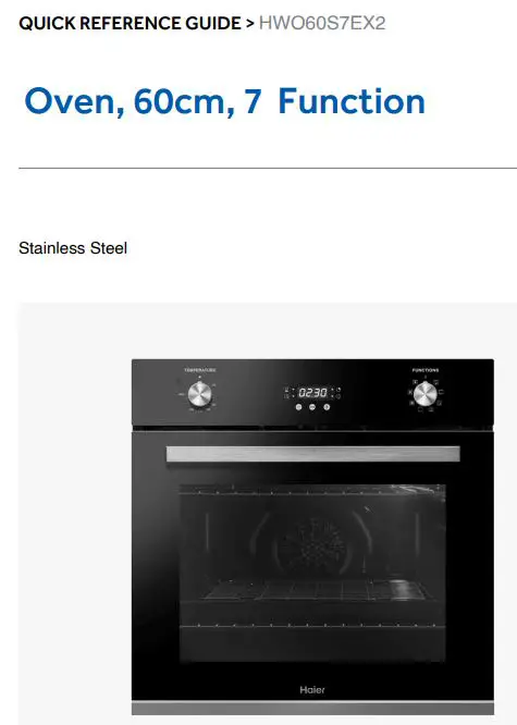 Haier HWO60S7EX2 Oven, 60cm, 7 Function User Guide
