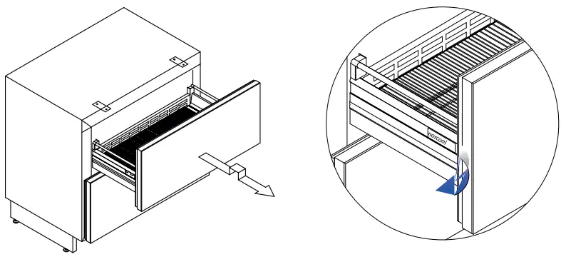 norcool 60000005 Drawer Fridge with Refrigerator - Removing front drawer
