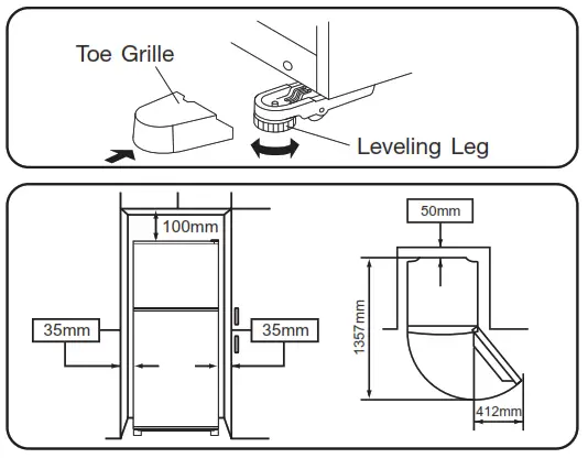 MITSUBISHI ELECTRIC MR-FX389EP 389L Top Mount Fridge - Installation