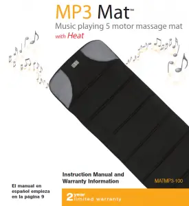 Homedics MATMP3-100 MP3 Mat Music Playing 5 motor Massage Mat with Heat Instruction Manual and Warranty Information