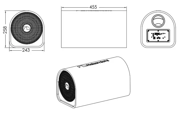 Nakamichi NBT-806A 8 Inch Active Tunnel Tube- Dimensions