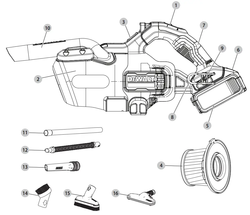 DEWALT DCV501 20V Max Cordless Hand Vacuum Kit - parts