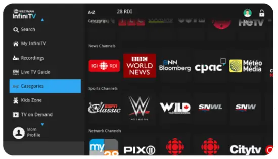 WESTMAN InfiniTV Amino Digital TV with Remote Control - Categories