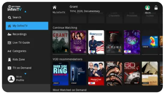 WESTMAN InfiniTV Amino Digital TV with Remote Control - Features Bar