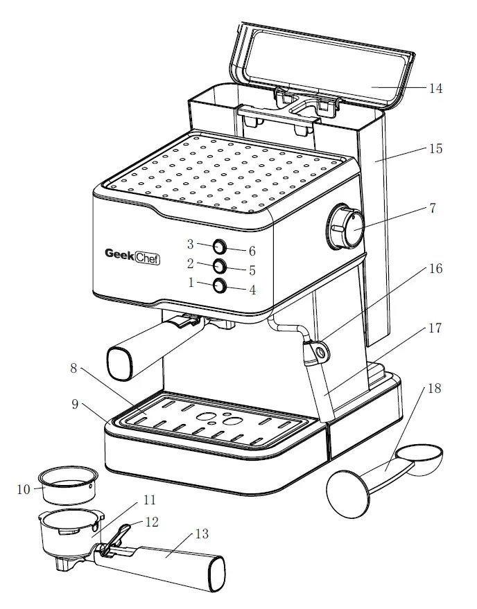 Geek Chef GCF20C Espresso Coffee Maker feature 1