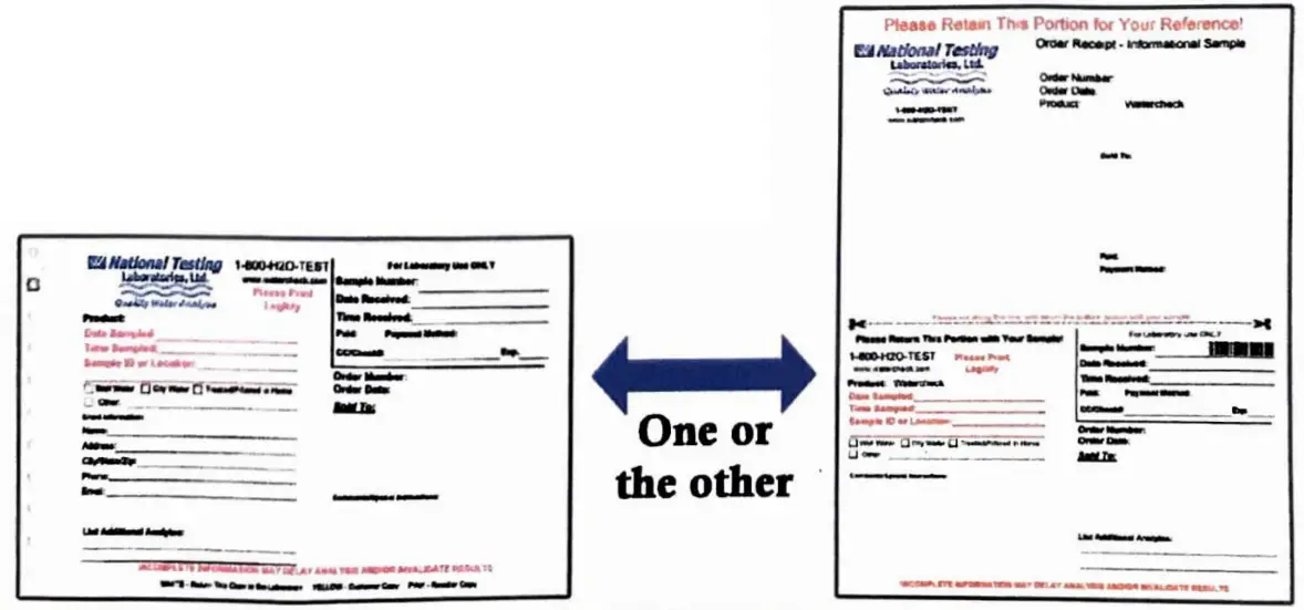 National Testing Laboratories NTL-9001 WaterCheck Laboratory Test - Complete the enclosed lab