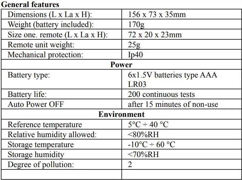 ULINKS LINKLAN Portable LAN Network Cable Verifier Toot User Manual - Technical specifications