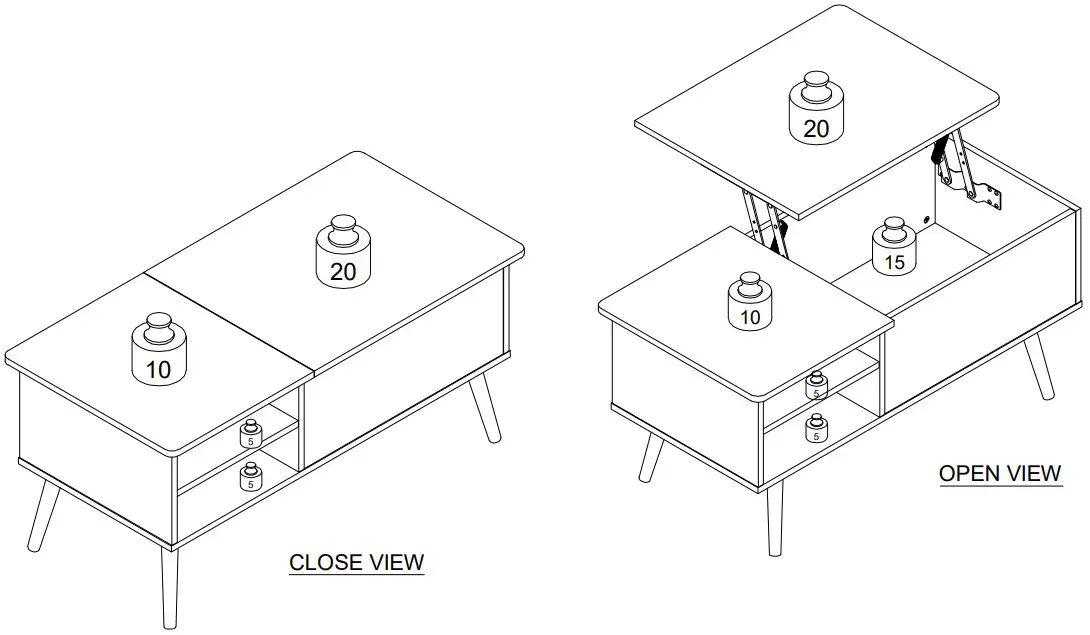 Furinno 21349 Lift Top Coffee Table - Maximum Weight