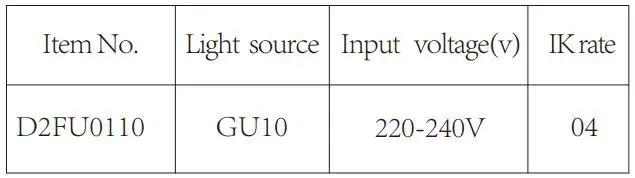 YPHIX 50298100 Grond Spot Instruction Manual - Electrical parameters