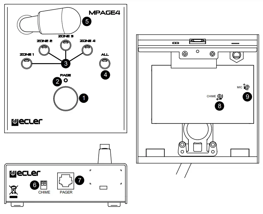 ecler MPAGE4 4-zone Desktop Paging Station - fig 1
