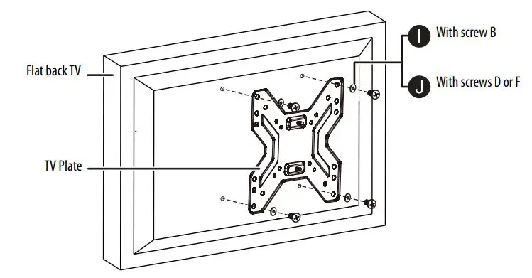 BEST BUY essentials BE-MSFM Full Motion Wall Mount for 19–50″ TVs User Guide - Installing the TV plate to TVs with a flat back
