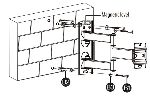 BEST BUY essentials BE-MSFM Full Motion Wall Mount for 19–50″ TVs User Guide - Place the magnetic level on top of the wall plate