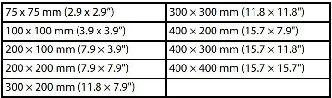 BEST BUY essentials BE-MSFM Full Motion Wall Mount for 19–50″ TVs User Guide - VESA TV screw hole patterns