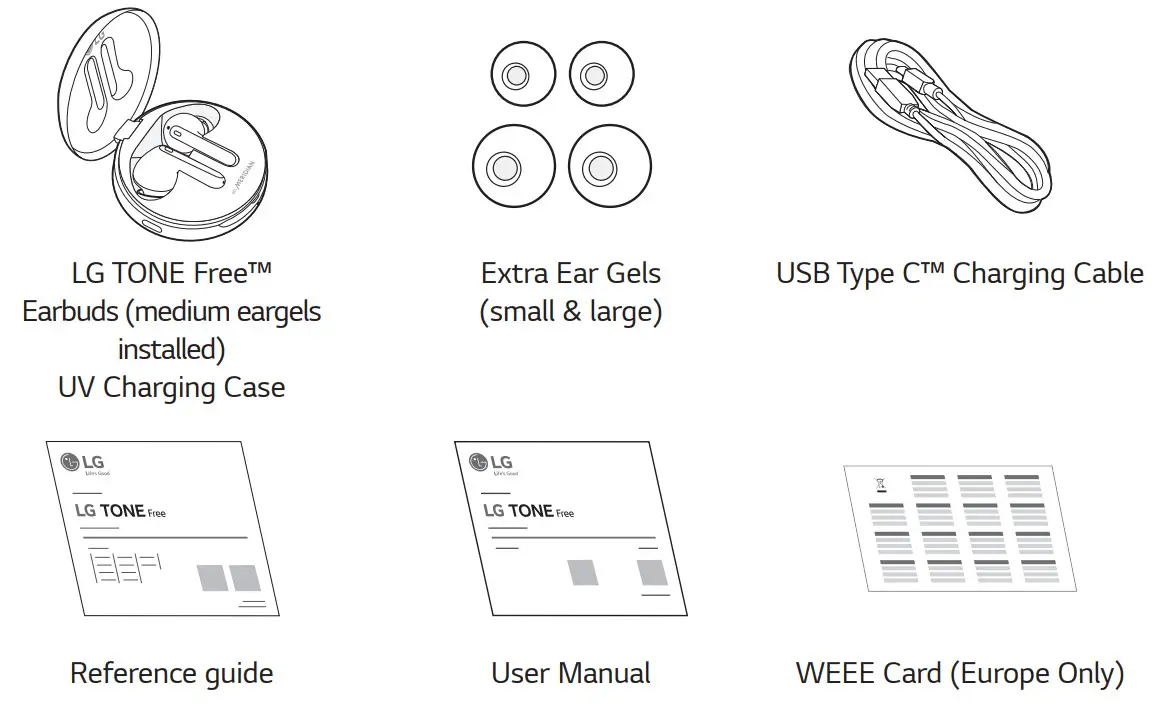 LG TONE Free Bluetooth Stereo Headset HBS - Product Components
