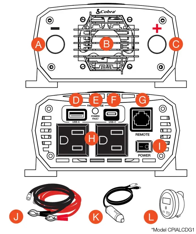 Cobra CPI500W Power Inverter - CONTROLS