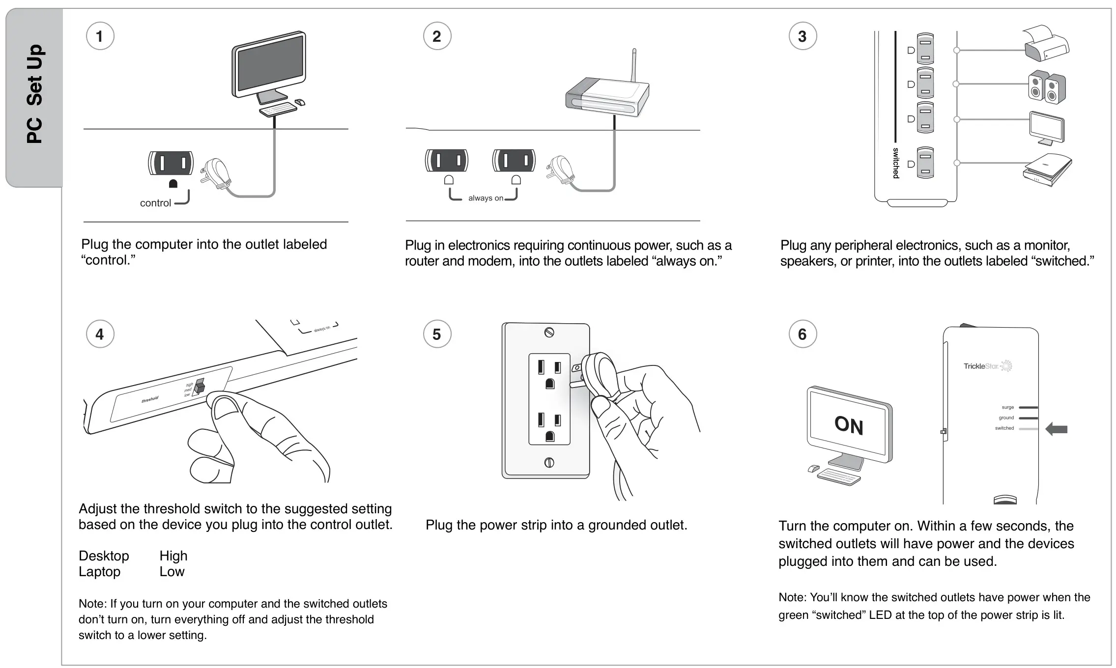 TrickleStar TS1104 7 Outlet Tier Advanced PowerStrip - pc setup