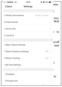 ToSee Smart Life Wi-Fi IP Camera -settings