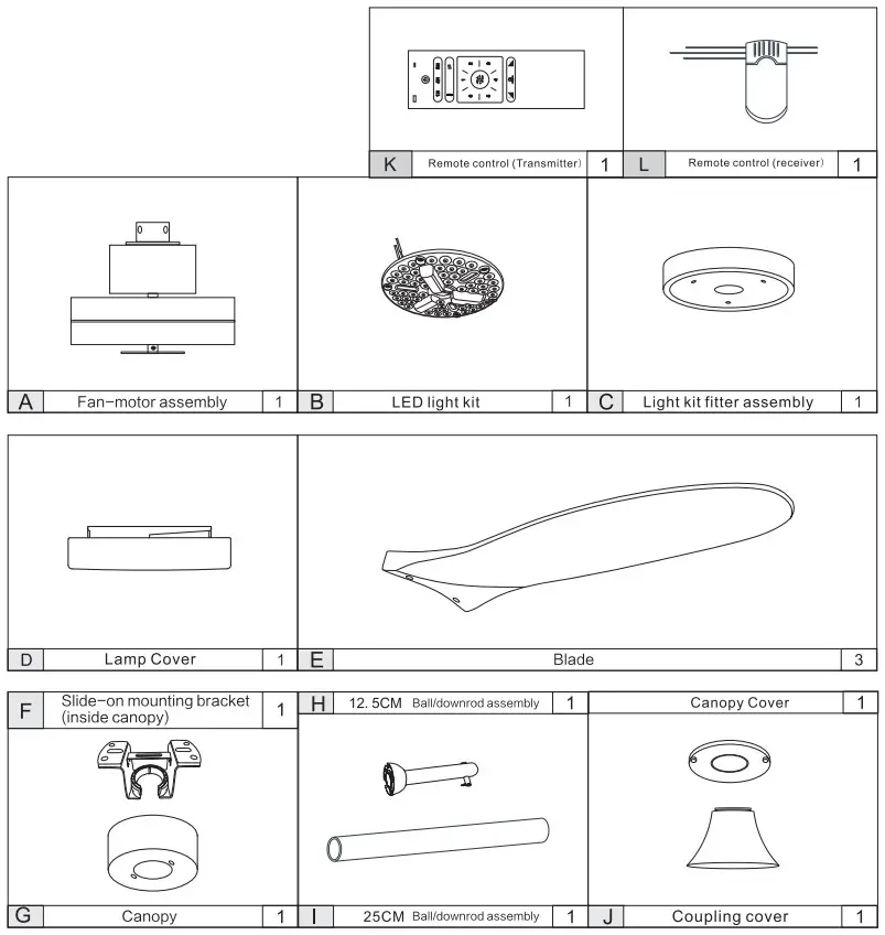 Sofucor B08LQ2G1FG 60 Inch Ceiling Fan - package content