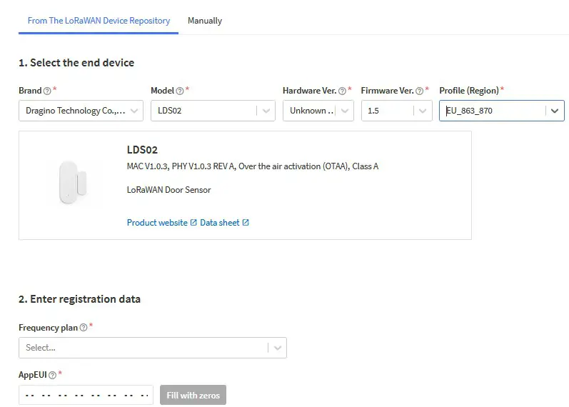 DRAGINO LDS02 LoRaWAN Door Sensor - Add APP EUI in the application 4