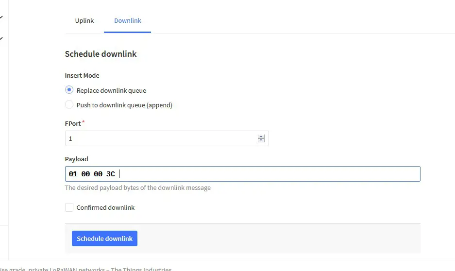 DRAGINO LDS02 LoRaWAN Door Sensor - Example Downlink payload setting