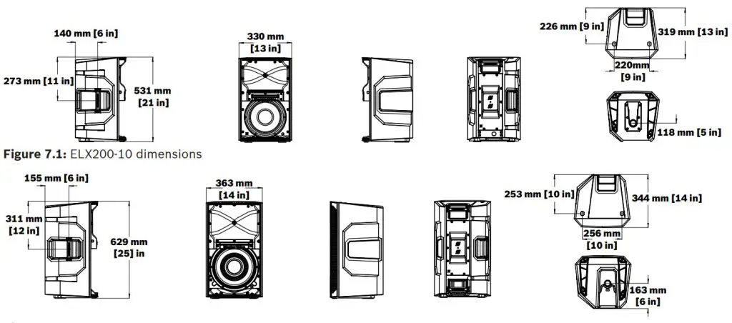 Electro-Voice ELX200 Passive Loudspeakers - Dimensions