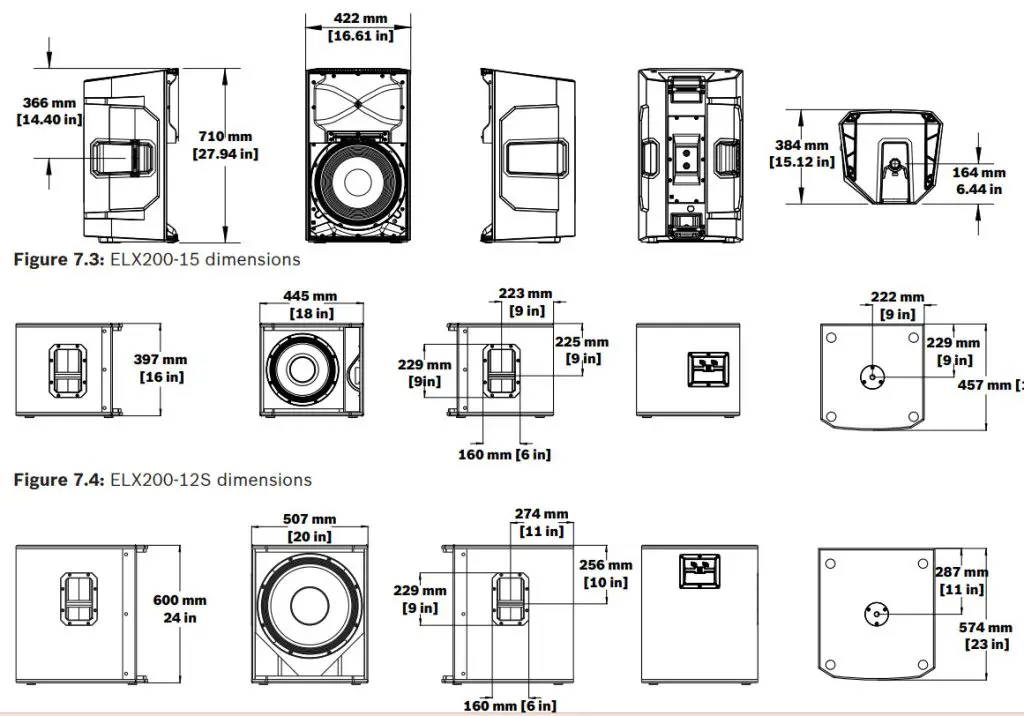 Electro-Voice ELX200 Passive Loudspeakers - Dimensions2