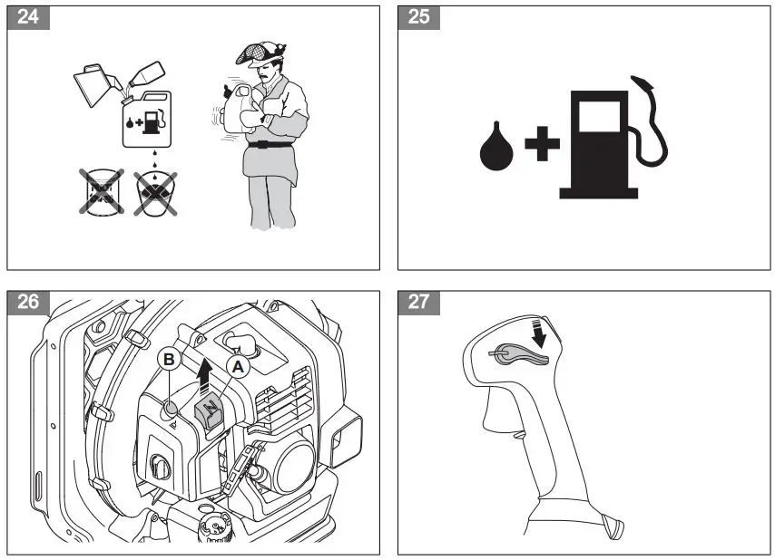 Husqvarna 150BT Gas Backpack Leaf Blower in the Gas User Manual - Fig 24,25,26,27