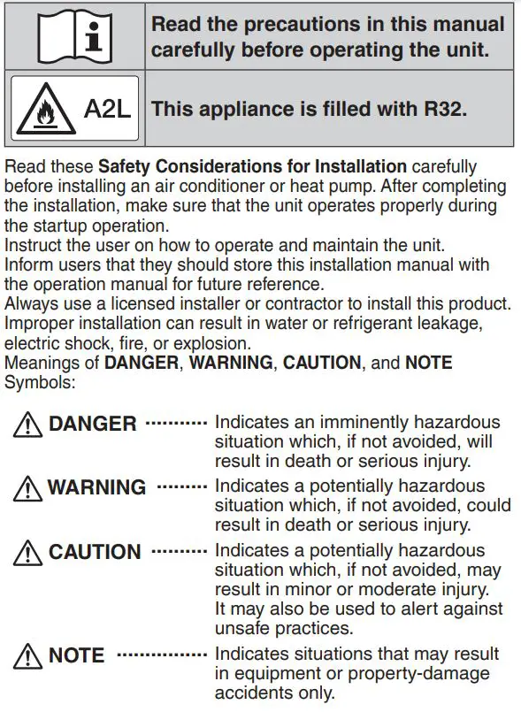 DAIKIN RXM18VVJU R32 Split Series Room Air Conditioner Instruction Manual - Symbol