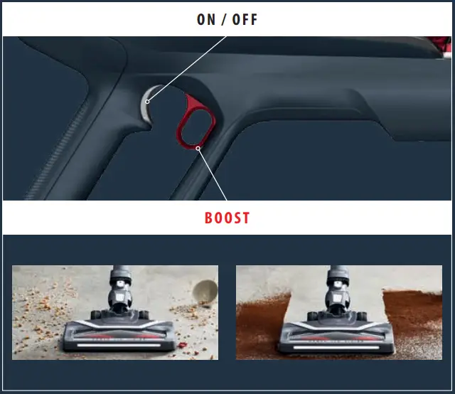 ROWENTA RH64 Xpert 6.60 Smart Stick Vacuum Instructions - On off Boost