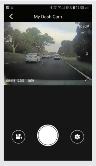 Dash Cam App main screen
