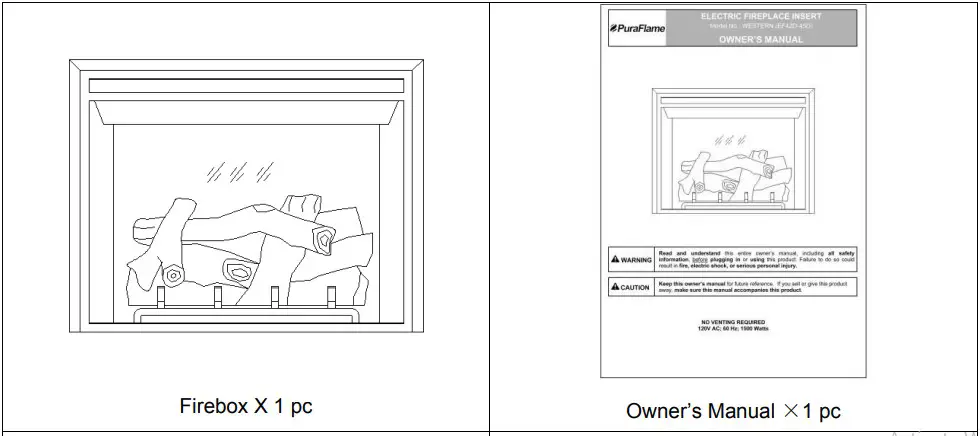 diagramPuraFlame Electric Fireplace Firebox