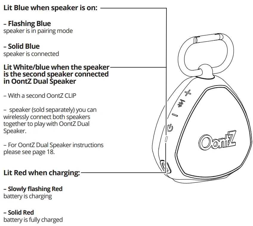 OontZ CLIP Portable Bluetooth Speaker Lights