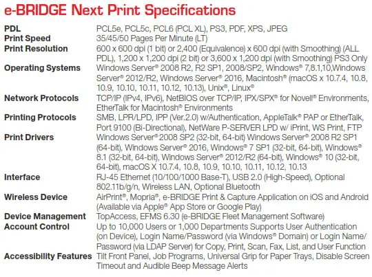 Main Specifications 2