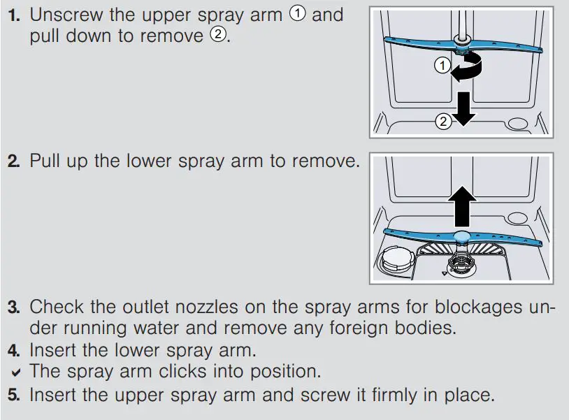 BOSCH SMV4HVX31E 60cm Total Integrated Dishwasher User Guide - Cleaning spray arms