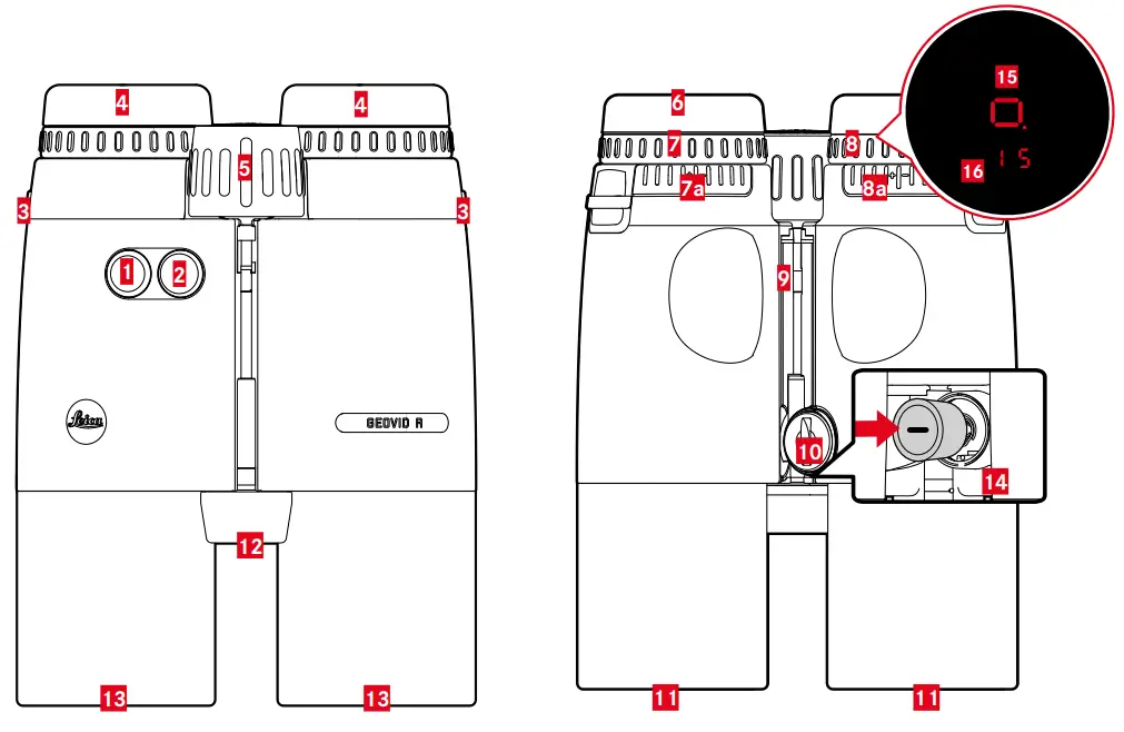 Leica GEOVID R 15x56 Rangefinder Binocular - PART DESIGNATIONS