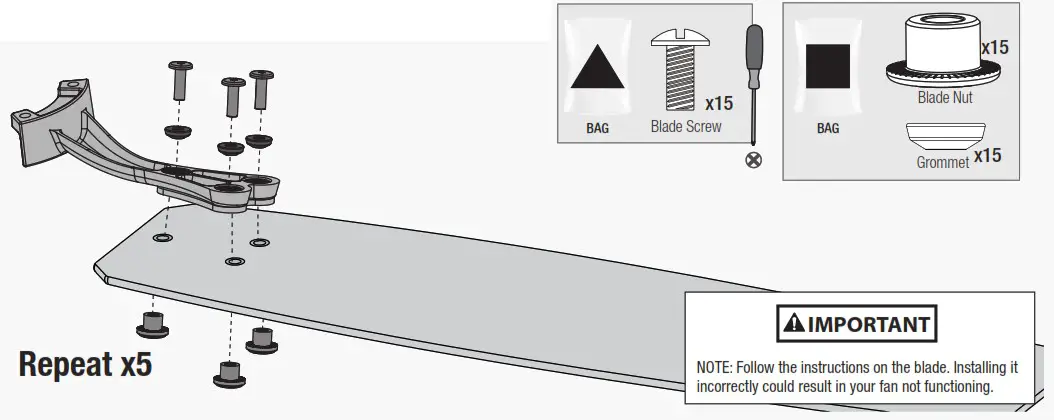 Hunter 51698 Sencillo 44 in Noble Bronze LED Indoor Ceiling Fan - Installing the Blades