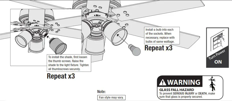 Hunter 51698 Sencillo 44 in Noble Bronze LED Indoor Ceiling Fan - Installing the Bulbs and Glass