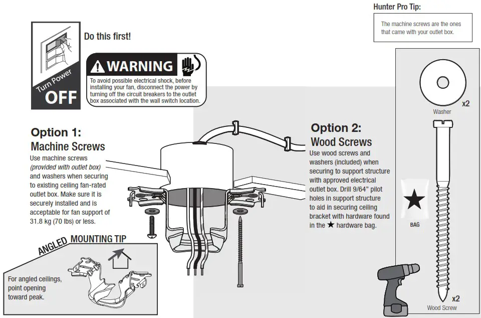 Hunter 51698 Sencillo 44 in Noble Bronze LED Indoor Ceiling Fan - Installing the Ceiling Bracket