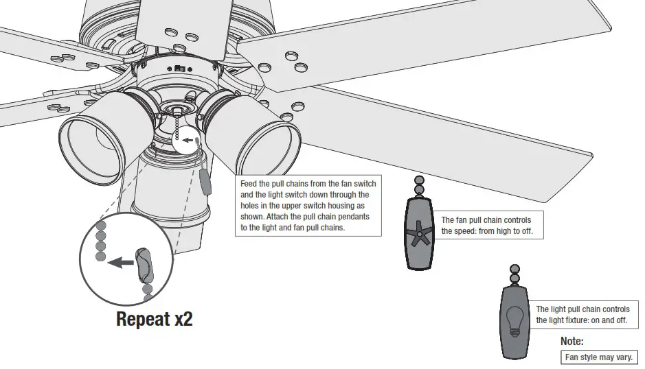 Hunter 51698 Sencillo 44 in Noble Bronze LED Indoor Ceiling Fan - Installing the Pull Chains