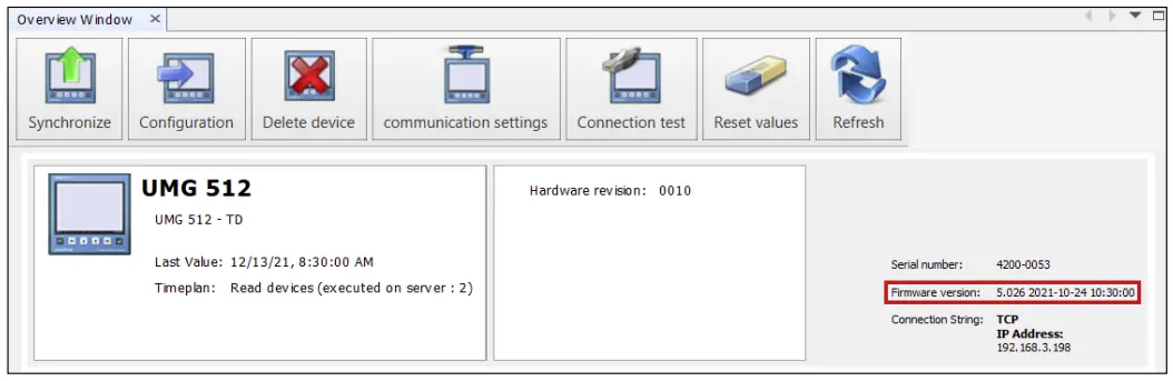 Firmware version of a device