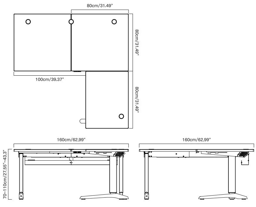 thermaltake Tough Desk 500L RGB - desk dimintions