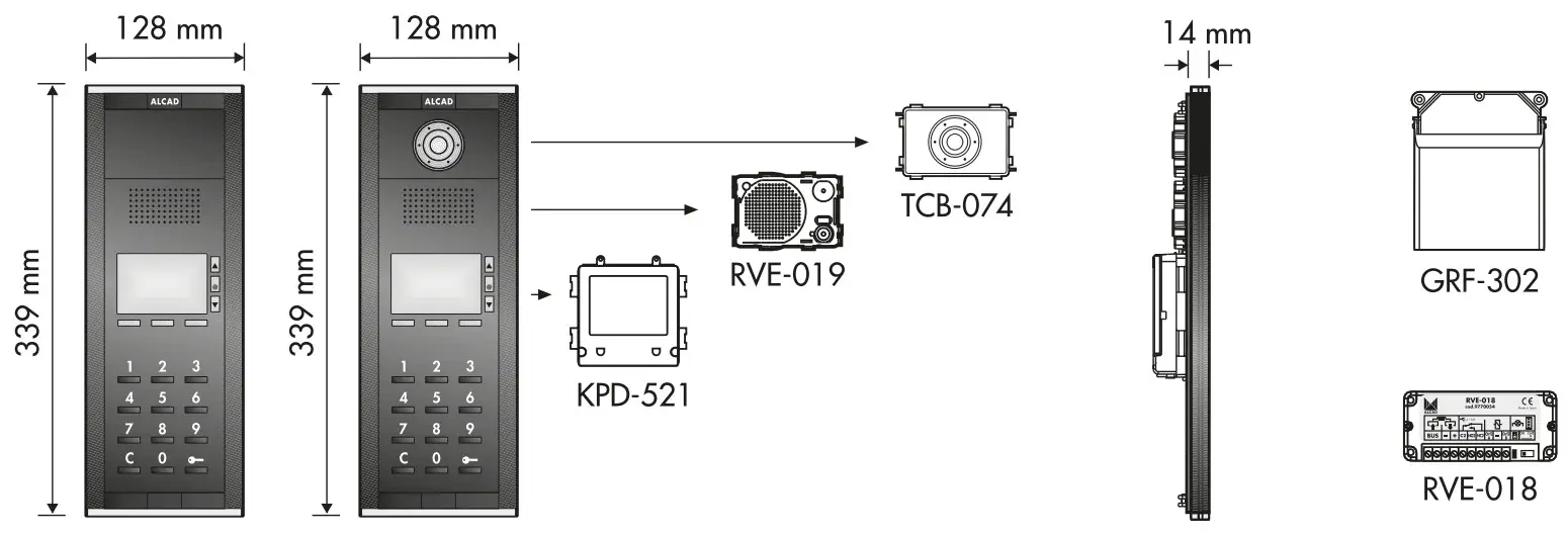 ALCAD Door VideoDoor Entry Systems with Keypad Unit - DIMENSIONS
