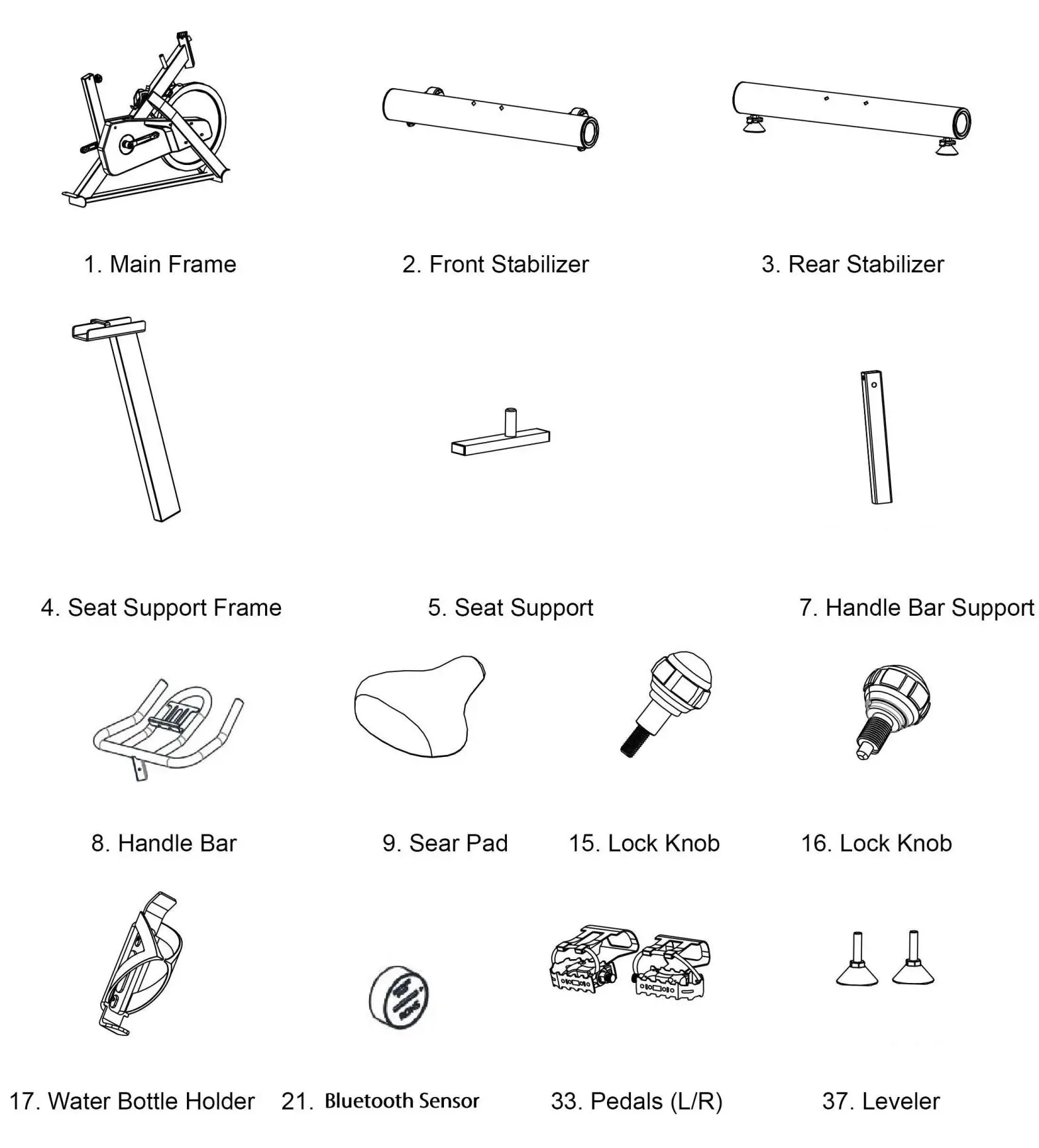 CIRCUIT FITNESS AMZ 55BK BT Bluetooth Deluxe Club Revolution Cycle - COMPONENTS FOR ASSEMBLY