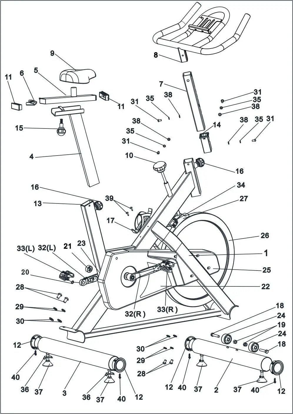 CIRCUIT FITNESS AMZ 55BK BT Bluetooth Deluxe Club Revolution Cycle - EXPLODED DIAGRAM