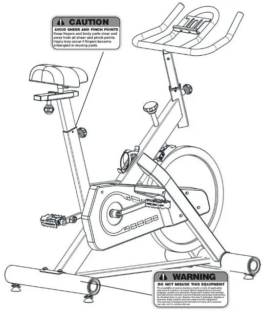CIRCUIT FITNESS AMZ 55BK BT Bluetooth Deluxe Club Revolution Cycle - WARNING LABEL PLACEMENT