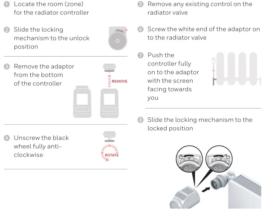 Honeywell Home ATP921R3100 Evohome Wi-Fi Zone Controller - Install the Radiator Controllers (HR91 or HR92)