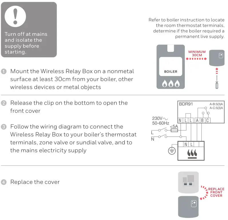 Honeywell Home ATP921R3100 Evohome Wi-Fi Zone Controller - Installing the Wireless Relay Box