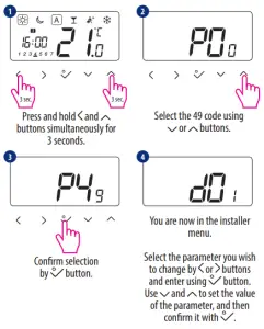 SALUS HTRP230(50) Wired Programmable Digital Thermostat-Installer mode