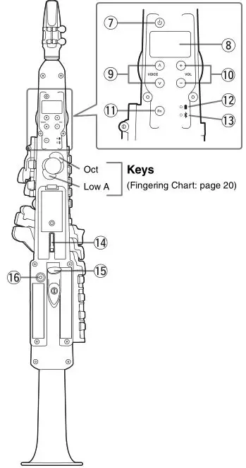 Yamaha YDS-150 Digital Saxophone - Controls and Functions - Back side