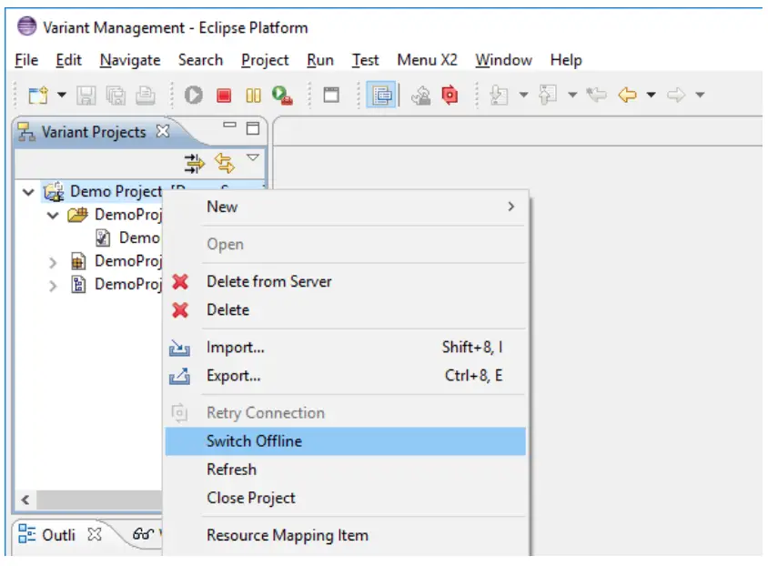 Switch Variant Server Project Offline